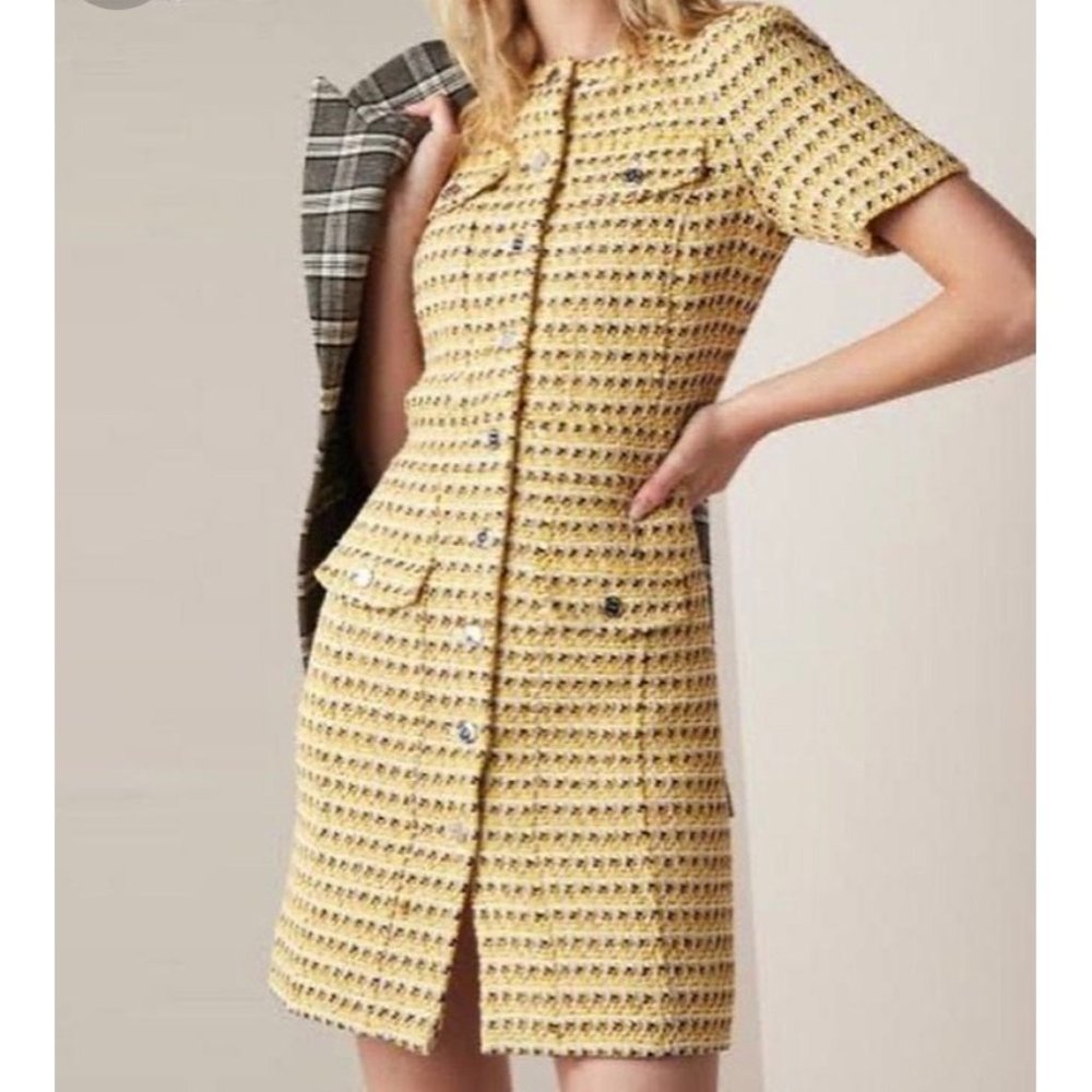 MAJE Rill Yellow Tweed Dress Women’s 2